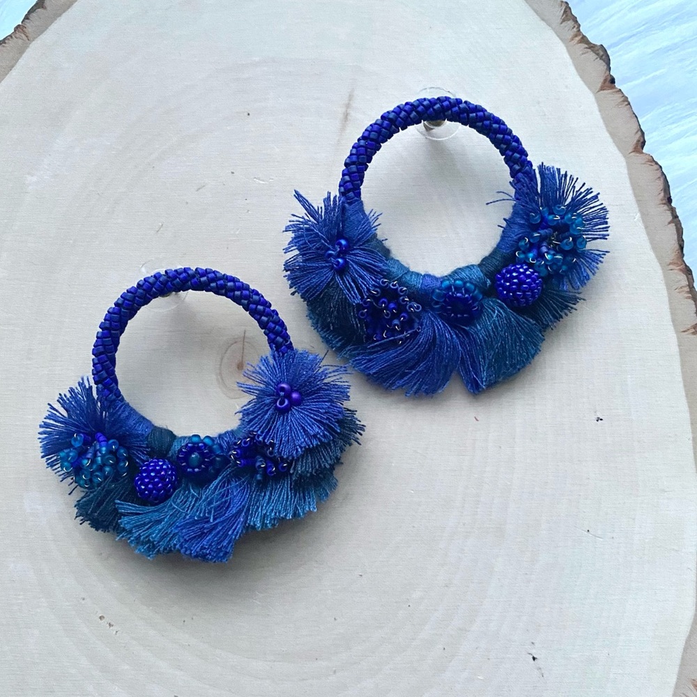 NEW Anthropologie x Mishky Beaded Hoop Earrings Blue